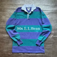90年代 90s L.L.Bean エルエルビーン ボーダー ラガーシャツ ラグビーシャツ ターコイズ パープル 紫 USA製 アメリカ製