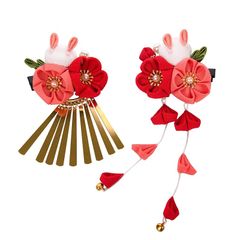 OTAKUMARKET 髪飾り 成人式 七五三 振袖 卒業式 花 和装 つまみ細工 袴 浴衣 着物 髪 飾り 髪留め 和柄 収納袋 ギフトポックス付き (赤)