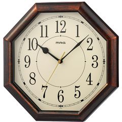 【数量限定】電波受信ON/OFF 電波時計 静音 連続秒針 アナログ 約30.0×30.0㎝ 八角形 壁掛け時計 和室 木目調 ブラウン 掛け時計 ネオオクターゴ W-739 MAG(マグ) BR-Z ノア精密