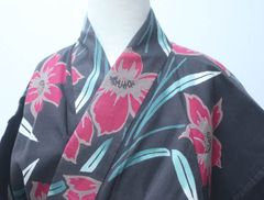 【京松】【着物】 浴衣 コーマ地 花文様 肩当て付き 身丈約147cm 裄丈約62cm 24Z-1087