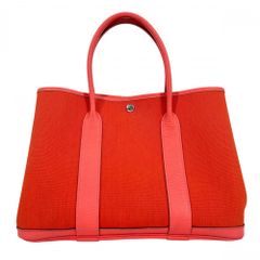 エルメス ハンドバッグ レディース ガーデンパーティPM トートバッグ 肩掛け 鞄 かばん HERMES Y刻印 キャンバス レザー オレンジ シルバー金具 美品 2020年【中古品】