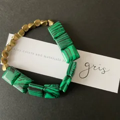 マラカイト×真鍮 デザインブレスレット 天然石 パワーストーン お守り