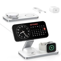 KEEPRO ワイヤレス充電器 3in1 折り畳み式 Magsafe充電器 同時に3つのデバイス充電 15W/10W/7.5W マルチ充電スタンド マグセーフ充・電器 マグネット式 iPhone/Apple Watch/Airpodsに対応 無線充・電器  0
