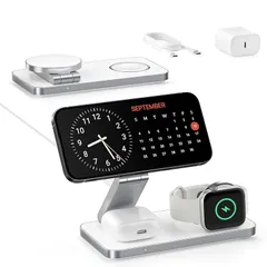 KEEPRO ワイヤレス充電器 3in1 折り畳み式 Magsafe充電器 同時に3つのデバイス充電 15W/10W/7.5W マルチ充電スタンド マグセーフ充・電器 マグネット式 iPhone/Apple Watch/Airpodsに対応 無線充・電器  0