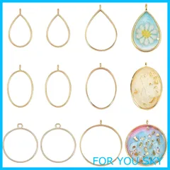 【在庫処分】OLYCRAFT 30点 レジン枠 レジン空枠 円形 しずく形 楕円形 レジンフレーム 手作り 手芸 DIY ハンドメイド 素材 ジュエリー アクセサリー パーツ ゴールド