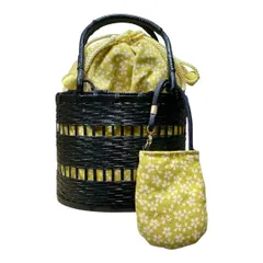 【🌟訳あり大特価🌟定価9,350円】ME-A-346 天藍坊 2WAY  竹かご巾着　籠バッグ  巾着 夏 祭り 花火大会 シンプル 大人  レディース　ミニマリスト　ケース　ポシェット　小物入れ　収納　お出かけ　雑貨　グッズ　かわいい 小桜 からし色