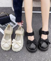 リボン厚底ローファーパンプスラウンドトゥ