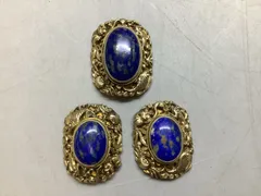 SN595 ラピスラズリ 3点 アクセサリー ゴールド カフス？ ペンダントトップ？ ブローチ？ ヴィンテージ