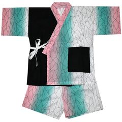 [おしゃれ kimono いろは] 和柄切り替え甚平 綿100％ 子供服 蝶 (110)のサムネイル