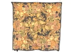 RALPH LAUREN ラルフローレン シルク100%  フラワー 花柄 フルーツ 果物 バード 大判 スカーフ ストール ショール ブラック系 DI8862