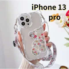 ［ショップス］iPhone13 pro スマホケース クマ くま スケルトン ケース クリア シンプル  ショルダー 花 韓国 軽量 おしゃれ かわいい 透明 E030　E