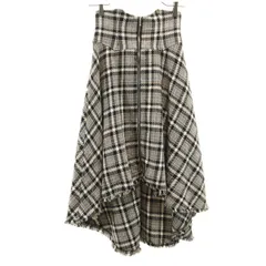 dazzlin ダズリン チェック柄 ミモレ丈 フリンジコルセット フレアスカート S ベージュ系 レディース 古着