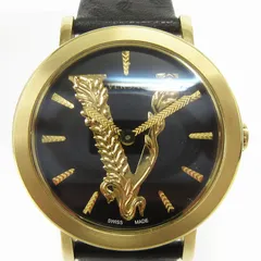 ヴェルサーチ ヴェルサーチェ VERSACE ヴェルサーチ ヴィルトゥス 腕時計 アナログ クォーツ レザーベルト 黒文字盤 黒 ブラック ウォッチ ■GY18のサムネイル