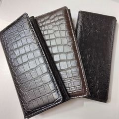 ●クロコ 型押し オーストリッチ  長財布  メンズ かぶせ おしゃれ 薄い 革 ビジネス シンプル 大人  カード 小銭  コンパクト スマート