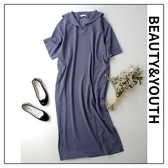 定価12650円 BEAUTY&YOUTH ビューティアンドユース ユナイテッドアローズ セーラーカラー ショートスリーブ ワンピース ロング 日本製 コバルト パープル系 青紫系 (115Y＋4413)25N☆