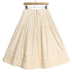 【美品】ピンクハウス★段々フリル♪ギャザースカート 綿ローン ベージュ系 ティアードデザイン♪ピコレース♪無地 z14654