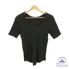 ☆美品☆ Tシャツ トップス 半袖 Uネック カジュアル シンプル 無地 おしゃれ 両サイドスリット レディース ブラック 901-16396 送料無料 古着