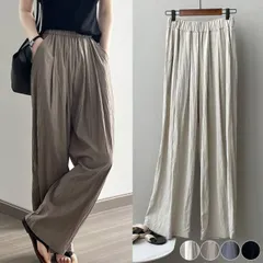 ワイドパンツ レディース 韓国 パンツ ギャザー シボ しわ加工 ロングパンツ ハイウエスト ギャザー ポケット ストレート ゆったり おしゃれ 無地 薄手 エレガント 春 夏 秋 ブラック ベージュ ブラウン グレー