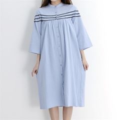 merlot 3連なみなみ模様ワンピース ライトブルー