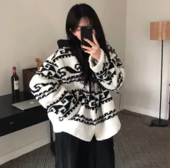 ジントブリ市場 ノルディック ボア バラクラバ ニット フード ジップアップ