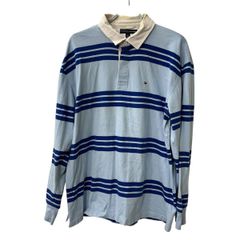 TOMMY HILFIGER 長袖 ボーダー ラガーシャツ XL ライトブルー ブルー ポロラルフローレン ポロシャツ 古着卸 アメリカ仕入 a708-5050