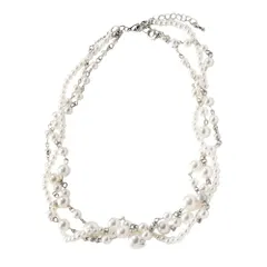 【シルバー×ワンサイズ】[Cream dot. クリームドット公式] ネックレス レディース  ショート シンプル チェーン パール 3連 ツイスト 編み込み ねじり 結婚式 お呼ばれ パーティー 二次会 大人 上品 エレガント  