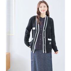 [TRUBE]【M〜L】バイカラーシャギーニットカーディガン(ブラック)