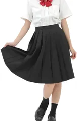 Eiza プリーツスカート 55cm 無地 学生 制服 膝丈 スクールユニフォーム 女子高生 e43( ブラック,  XL)