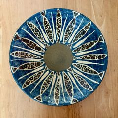 やちむん 魚文様 陶器 鉢 ボウル ブルー 貫入 トルコブルー 作家