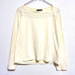 長袖シャツ 薄い黄色 イエロー 可愛い レース 刺繍 首元オシャレ Mサイズ