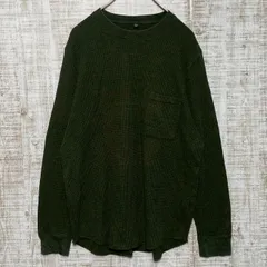 UNIQLO ユニクロ　メンズ　トップス　カットソー　Tシャツ　リブ袖　クルーネック　無地　胸ポケット　グリーン　LLサイズ　ワッフル生地　リラックススタイル　カジュアル　シンプル　s253h173