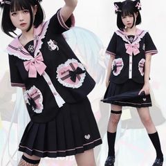 セーラー服 ロリ 制服 ロリータ lolita系 ゴスロリ 女子高生 スクール 制服 萌え萌え ネコ 可愛い ハロウィン コスプレ制服 フルセット 仮