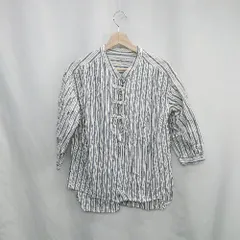 ◇ ⊂ SM2 サマンサ モスモス ストライプ バンドカラー 半端袖 シャツ サイズF グレー系 レディース E  【1502030023695】