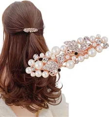 Herbeluemily(ハベルミリィ) バレッタ パール ビジュー ストーン 金具 髪留め ヘアクリップ おしゃれ 大人 上品(A バタフライ)