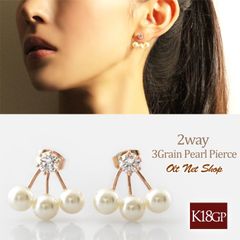 ピアス レディース パール 真珠 2way 一粒 ジルコニア 18金 18kコーティング ピンクゴールド K18GP
