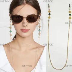 眼鏡チェーン クリスタルビーズ 四つ葉のクローバー フラワーチャーム アイウェアテーナー ジュエリーホルダー ネックレスブレスレット