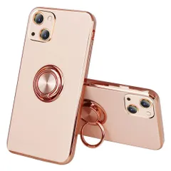 【特価セール】ソフト ストラップホール付き 耐衝撃 tpu スリム おしゃれ レンズ保護 iPhone メッキ加工 13 6.1 リング付き アイフォン13 ケース ケース (iPhone13 6.1 iPhone13 ミルクティーの色)