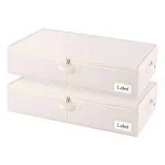 【在庫処分】Yawinhe ベッド下収納 ベッド下収納ケース 布団収納袋 折りたたみ式 60x30x15cm 大容量 持ち手付き 防塵 ファスナー式 衣類収納袋 衣類、布団、毛布の収納に適しています (ベージュ色 2個セット)