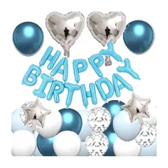 誕生日 バルーン バースデーバルーン 飾り付け 風船 女子 男子 セット ハッピー HAPPY BIRTHDAYガーランド ハート 紙吹雪風船 ドットシール リボン付き 装飾 パーティー お祝い サプライズ シルバー ブラック (マカロンブルー) 1