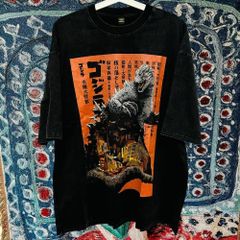 ゴジラ 怪獣 特撮 Ｔシャツ ティーシャツ ダメージ加工 攻め 前衛的 男性 Godzilla ゴジラ キングギドラ モスラ 半袖 Tシャツ XL 2XL レトロ 個性的 奇抜  攻め 前衛的 ビンテージリプリント vintage riprint 古着