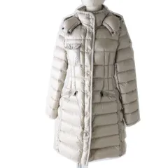 極美品☆国内正規品 MONCLER モンクレール HERMINE エルミンヌ ロゴワッペン・フード付 ロングダウンコート ライトベージュ 1 レディース♪のサムネイル