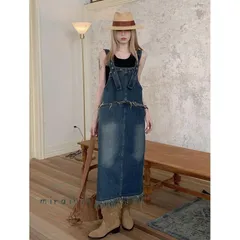 デニムサロペット サロペット オーバーオール ジャンパースカート オールインワン ロング丈 着まわし 大人可愛い 体型カバー おしゃれ 着痩せ