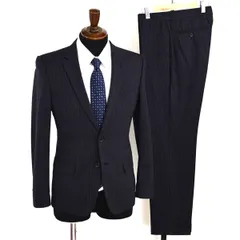 コムサイズム 2つボタン シングルスーツ S Y3 ダークネイビー ストライプ ノータック 極 定番 人気 営業 47-02-SG08 夏物 春夏  5XE018 【送料無料】【中古】【メンズビジネス】202505