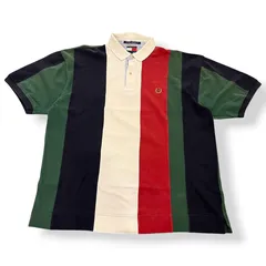 TOMMY HILFIGER ★ポロシャツ ★トミーヒルフィガー　★ストライプ ★90s ビンテージ　★アメカジ　★ストリート　★トミー ★刺繍 ★ワンポイント ★グリーン ★ネイビー ★ホワイト ★レッド ★マルチカラー ★used ★切替 ★配色 ★古着