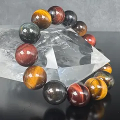 ◆激安！◆贅沢MIX◆くっきり虎の目模様◆つやつや光沢◆金運・仕事運の石◆MIXタイガーアイ【虎目石】ブレスレット◆約16mm×14珠前後◆内径約17cm◆◆【南アフリカ産】≪TG3≫
