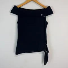 BURBERRY LONDON BLUE LABEL バーバリーロンドンブルーレーベル オフショルダー トップス ノースリーブ ワンポイントロゴ ロゴ刺繍 ブラック 38サイズ レディース 古着 Y2K ギャル