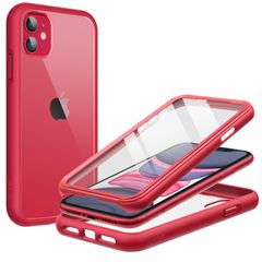 【数量限定】液晶保護フィルム内蔵 ケース 傷つけ防止 (6.1インチ専用) フルボディ 360°全面 11 保護カバー iPhone クリアバック JEDirect (レッド)