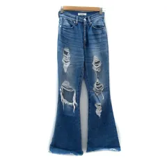 エゴイスト EGOIST デニムパンツ ジーンズ フレアパンツ ブーツカット ロング丈 ダメージ加工 カットオフ 0 水色 ライトブルー /SY31