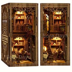 ドールハウス ブックヌックキット ハロウィン 本棚インサート かわいい おしゃれ アンティーク風 ナチュラル レトロ インテリア 北欧 装飾 デスク ブックエンド ギフト プレゼント 書斎 デスク 雑貨 模型 組み立て ダークブラウン 11×18×23cm