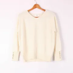 テチチ ニット Vネック セーター 長袖 白 無地 トップス ウール混 M相当 レディース Fサイズ ホワイト Techichi 【中古】